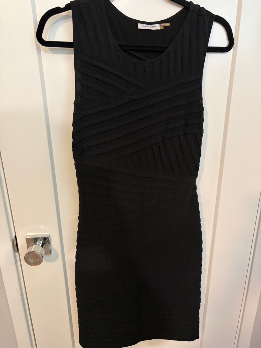 Calvin Klein Black Ribbed Band Sheath Mini Dress